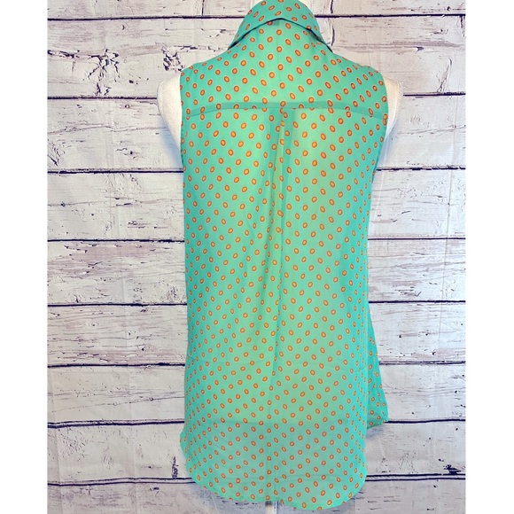 MONTEAU Sleeveless Button Front Blouse Sheer Green with Dots-Small - Picture 2 of 3